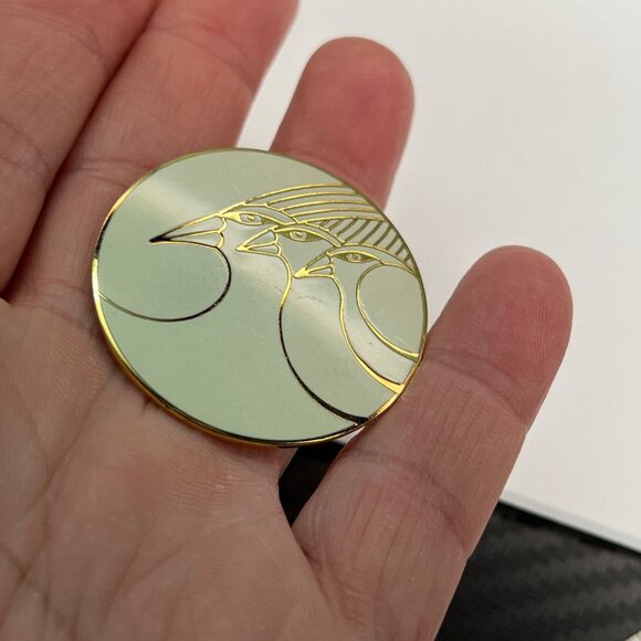 Celestial Birds Enamel Brooch Pin RARE Signed Laurel Burch Cream Gold Tone MCM - Picture 7 of 8